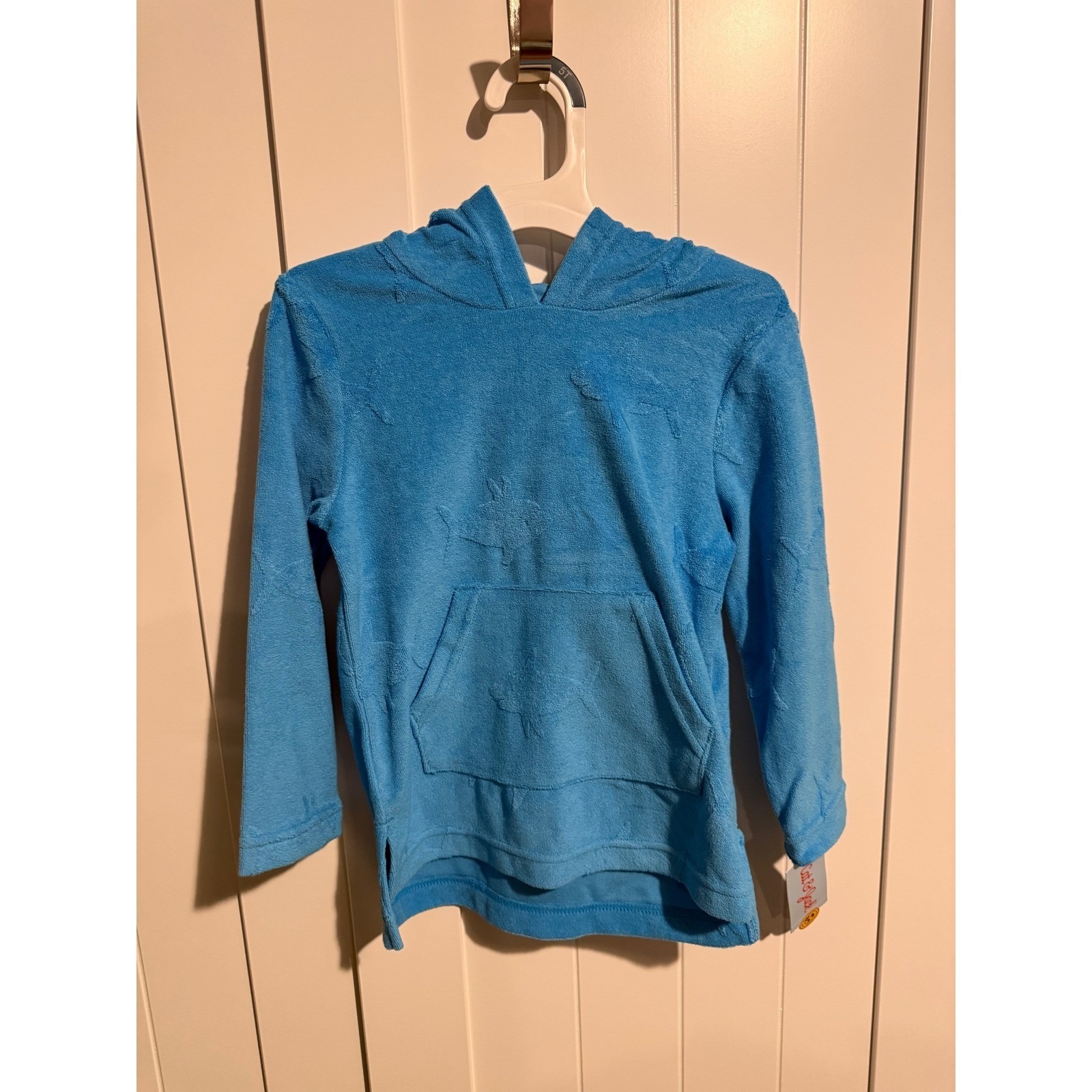 Cat & Jack Boys Blue Terry Cloth Shark Embossed Hooded Cover Up Top 5t Nwt